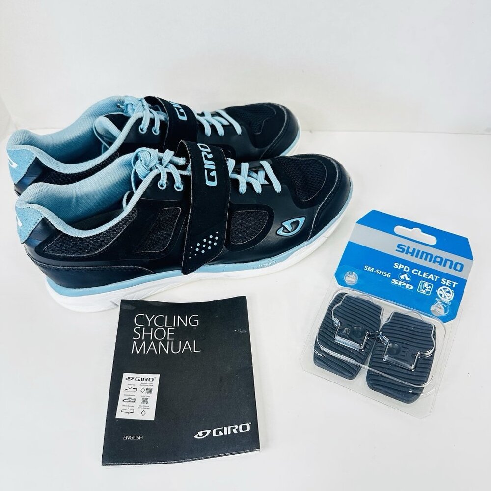 Giro WHYND Women Road Bike Mountain Bike Cycling Shoes Blue Sz 9 + Cleat Set